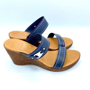 Italian blue-strapped wedges
